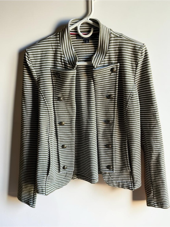 Tommy Hilfiger Jackets & Blazers - Tommy Hilfiger Olive Green & White Striped Military-Style Blazer NWOT Size M